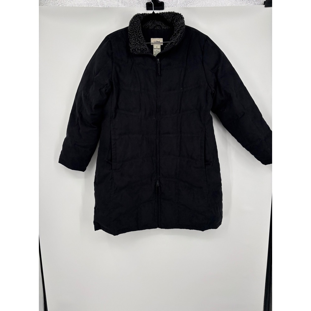 L.L.Bean down coat Black Quilted Sherpa Lined Winter Parka Coat XL Petite